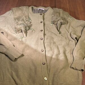 Alberto 80% lambs wool, 20% angora. 10% nylon, avacado green sweater.